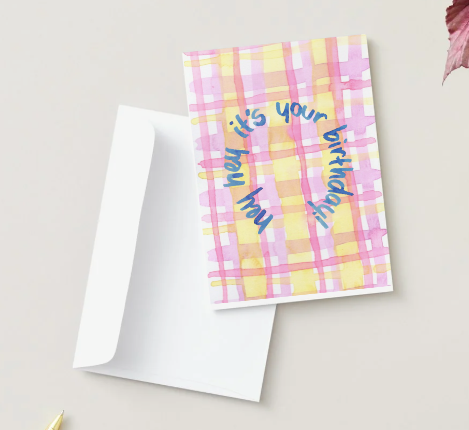 Pink Plaid Birthday Card